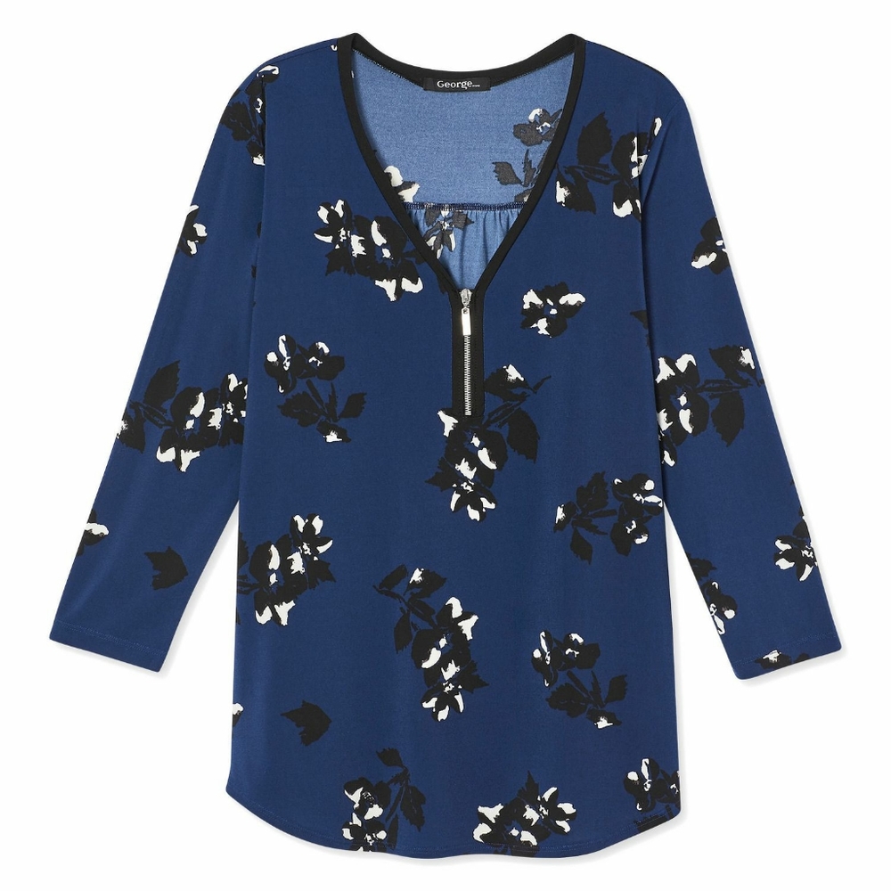 Brand new floral 3/4 Sleeve Zip Front Top - Picture 6 of 6